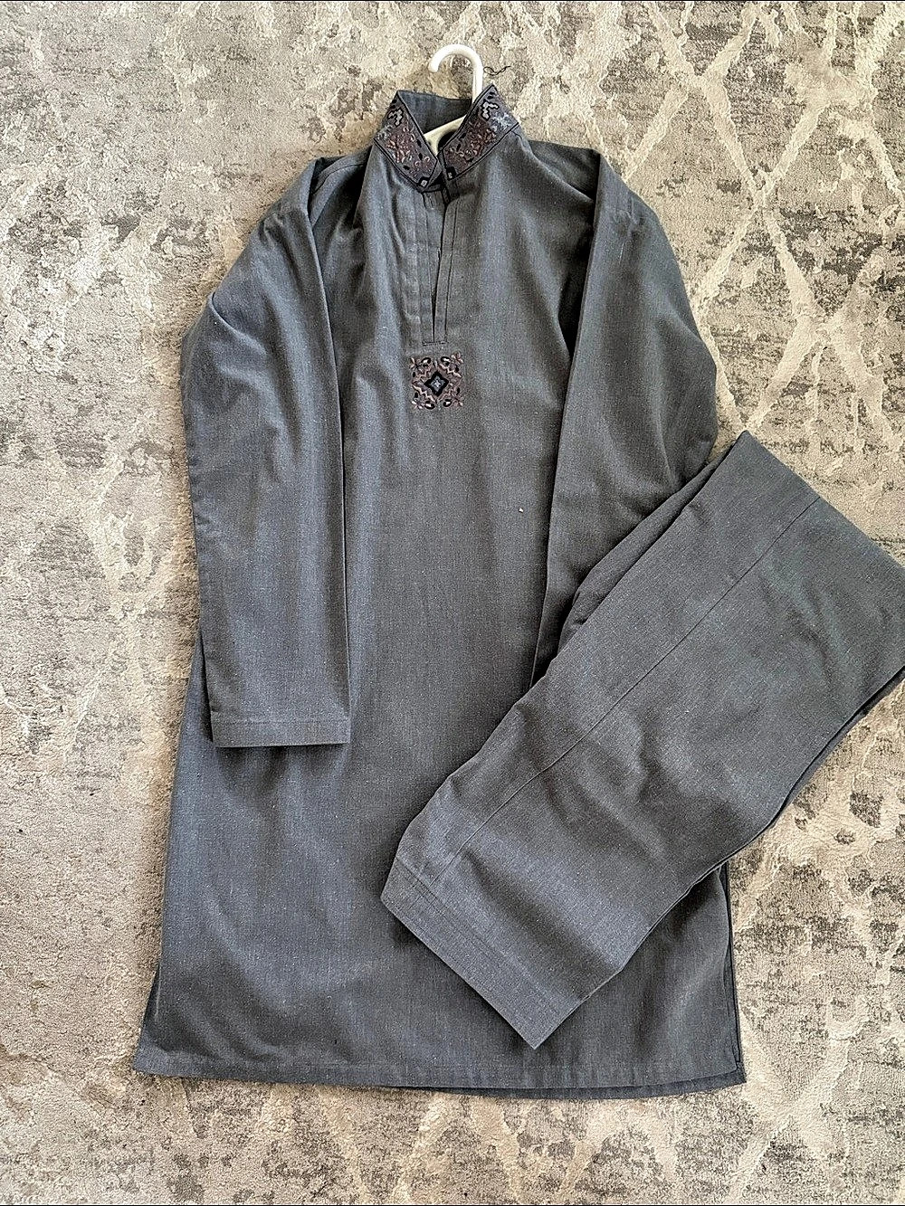 Gray Embroidered Tunic & Pants